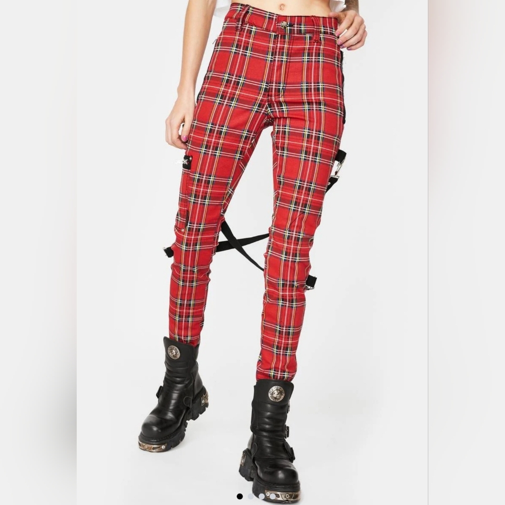 Tripp NYC Daang Goodman Red Plaid Chaos Pants W/O Removable Straps Size 27/7